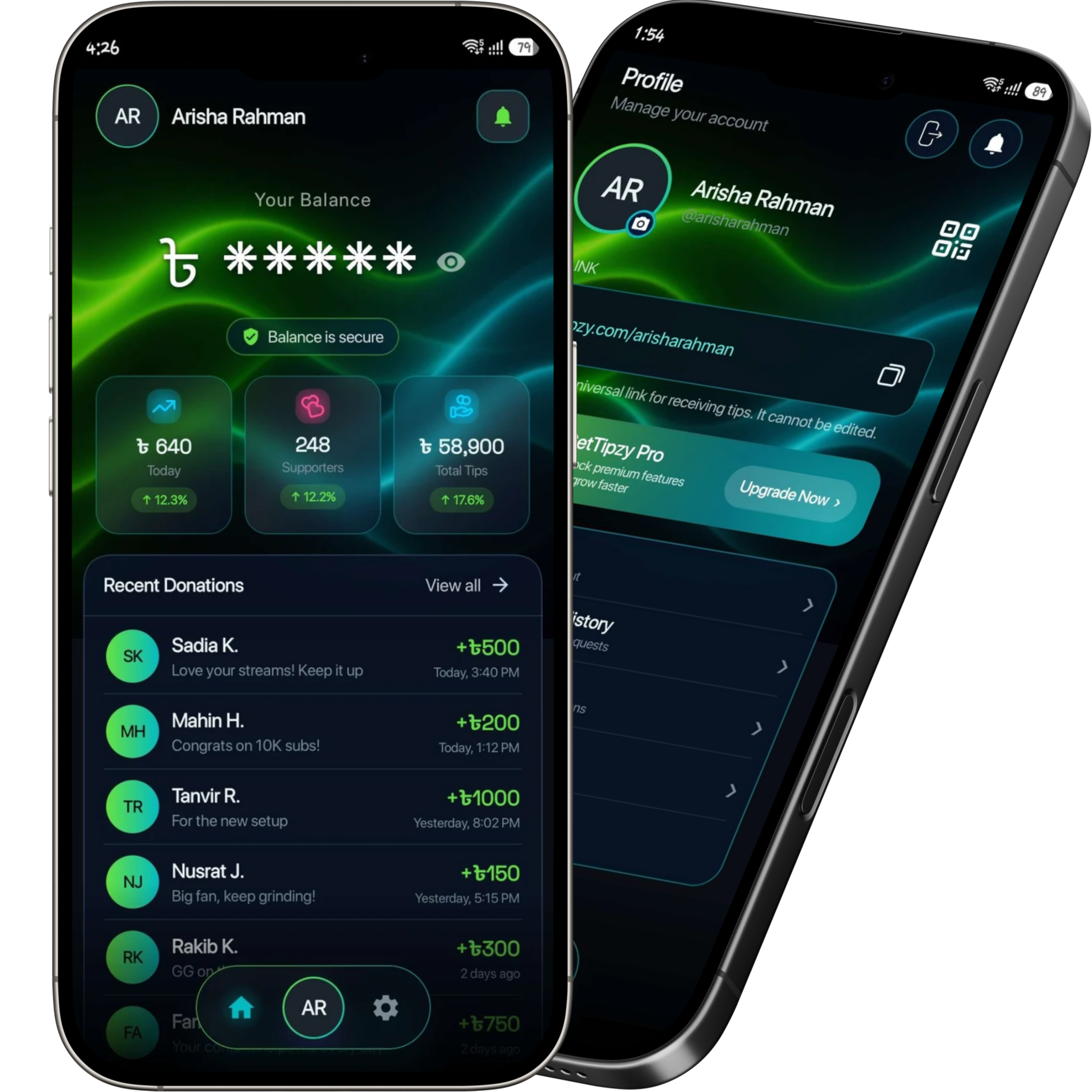 Tipzy creator app shown on two smartphones